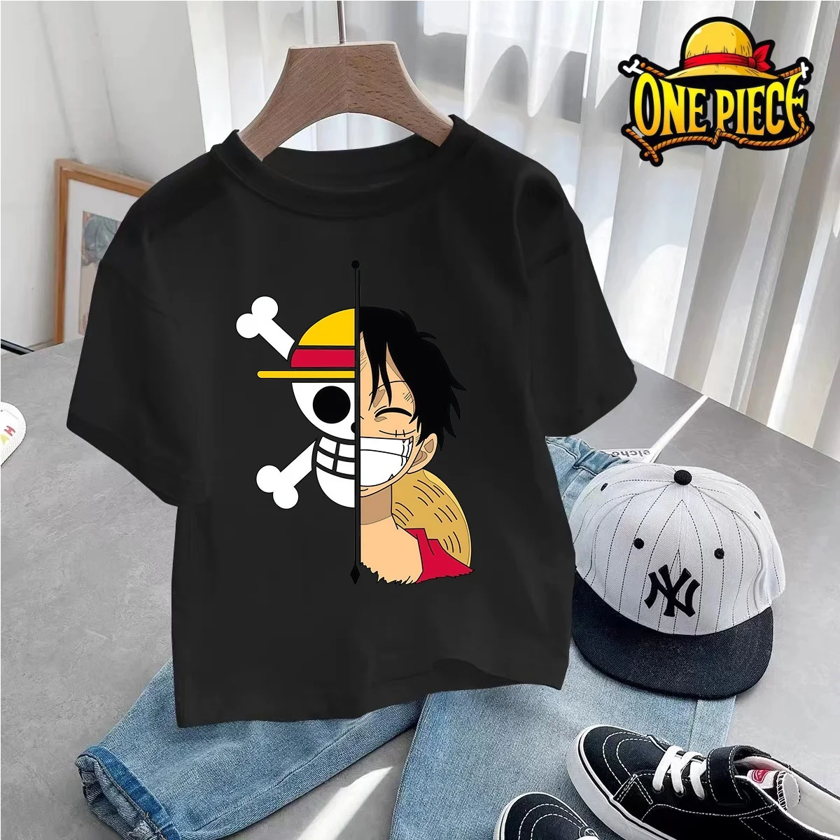 

Summer Luffy Cartoon Anime One Piece Tshirt Kids Boys Girls Absorb Sweat Breathable Tee Children Clothing Teen TShirt