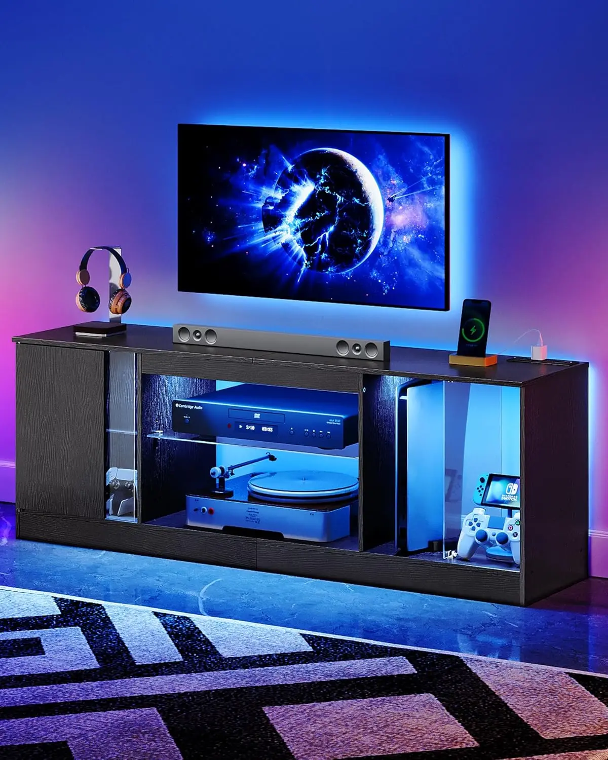 

TV Stand with Power Outlets 55 65 inch, Modern Entertainment Center with Multi-Color LED Light, Media TV Console
