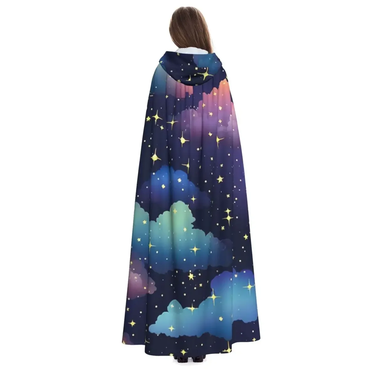 Cielo notturno colorato riempito con brillante strega lunga con cappuccio costume medievale mantello cosplay HalloweenVampiro adulto unisex