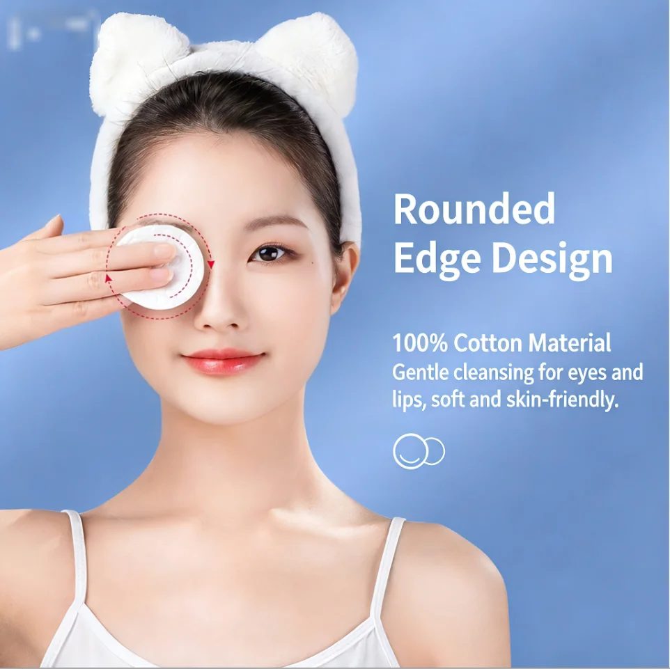 Thick Pure-Cotton Facial-Specific Makeup Remover Pads Round-Shaped for Face Eyes And Lips Bag-Packed