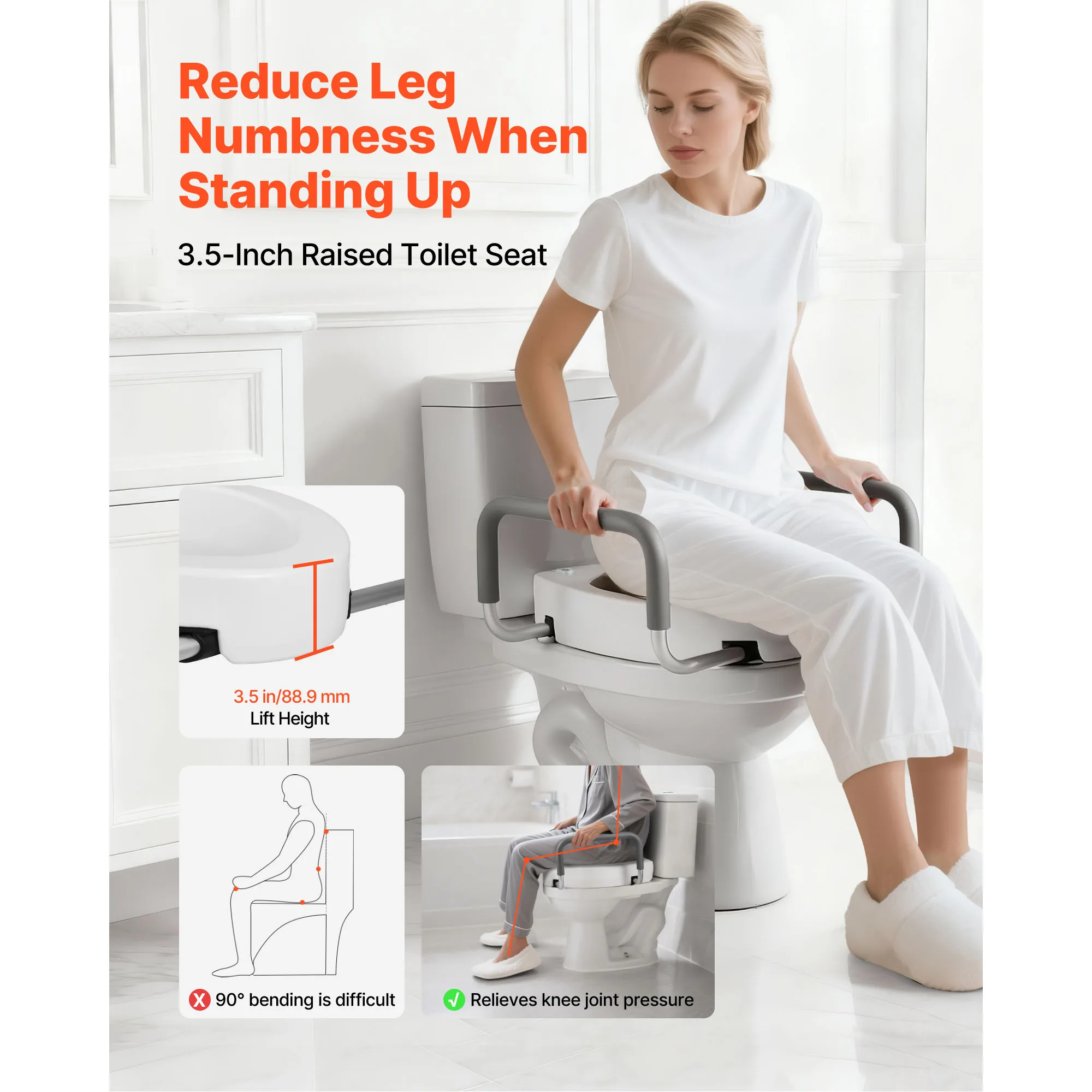 VEVOR Raised Toilet Seat Widened Commode Elevated Toilet Seat Riser with Padded Handles for Seniors Elderly Handicap Disabled