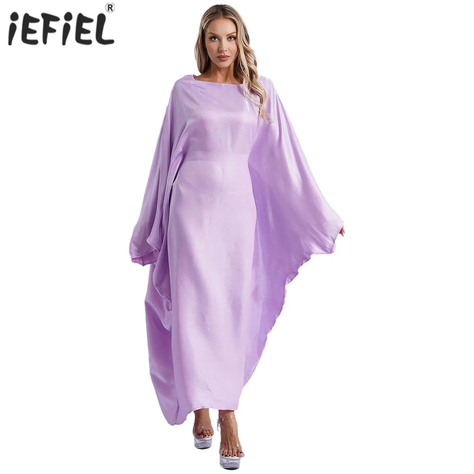 Womens Glossy Abaya Arabian Modest Ethnic Cosplay Dress Muslim Dubai Attire Islamic Clothes Arab Jilbab Eid Ramadan Jalabiya