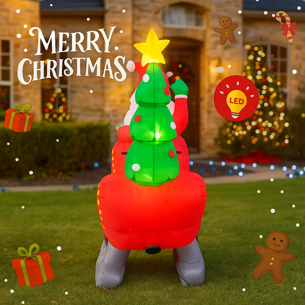 7.87피트 크기의 순록 썰매를 탄 산타클로스 풍선 장난감, 크리스마스 마당 장식, 크리스마스 용품, 장식품, 선물, 가정 장식, LED 포함