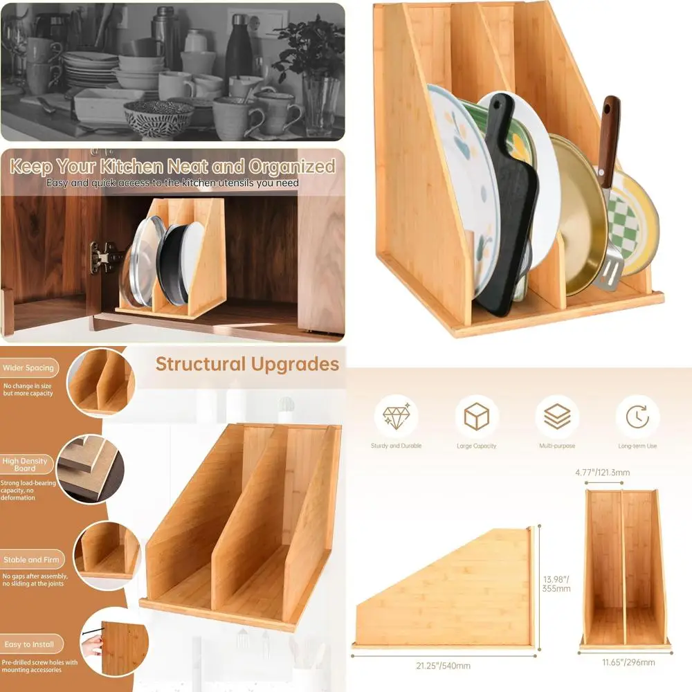 

Bamboo Cabinet Organizer: Store Baking Sheets, Pan, Cutting Board & Kitchen Papers