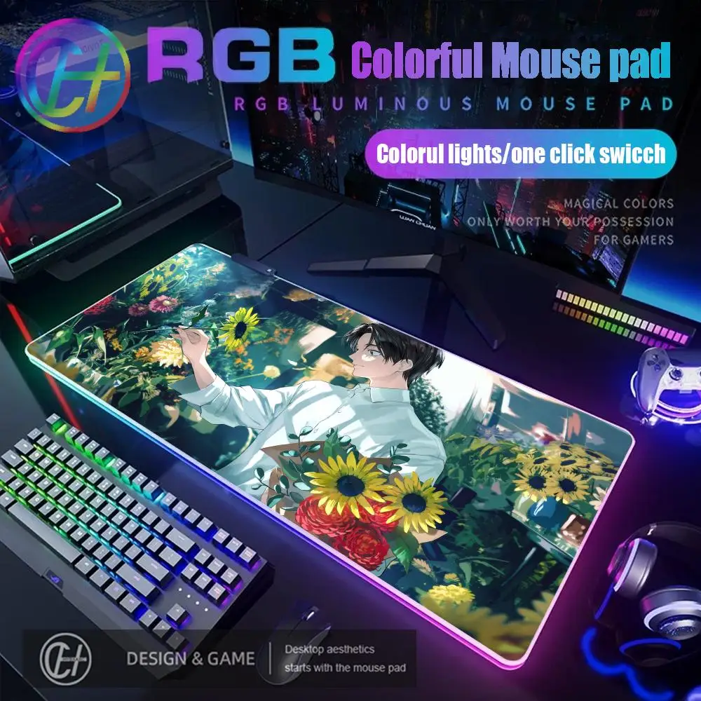 

HYBXAXC Yuta Okkotsu Gaming Mouse Pad RGB Gaming Mouse Pad Desk Mat HD Gamer Large LED Light XXL Jujutsu Kaisen Mouse Pad