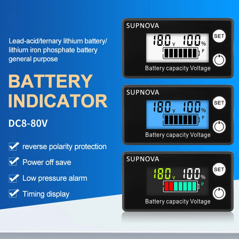 Indicatore di capacità della batteria voltmetro cc DC 8V-100V piombo acido litio LiFePO4 Tester della batteria misuratore di alimentazione 12V 24V