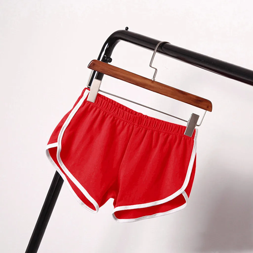 Shorts ativos de cintura baixa vermelha para mulheres, casual, monocromático, elástico na cintura, treino, ajuste solto, ioga, esportes, lady, verão