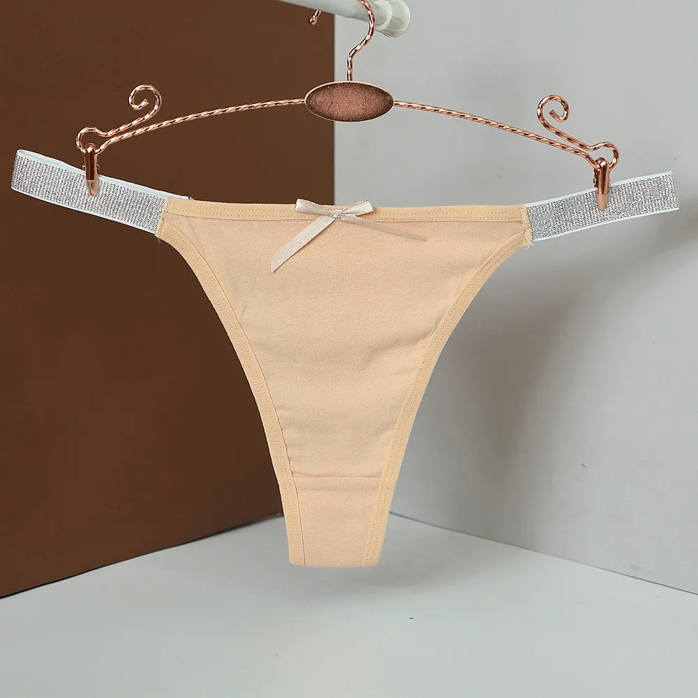 

Мягкие трусики-стринги с низкой посадкой и бантом, серебристый тонкий пояс, женские трусы-стринги с бантом, хлопковые трусики-стринги для пляжа