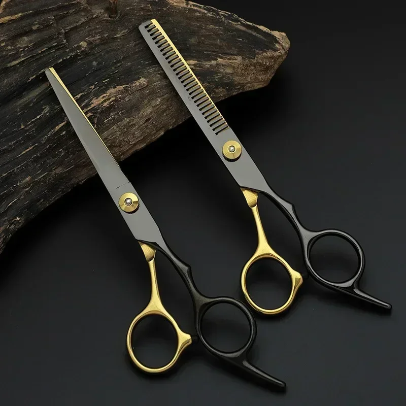 Professional Hair Cutting Scissors, Home Hair Cutting Barber/Salon Thinning Shears, Stainless Steel Hairdressing Black Golden