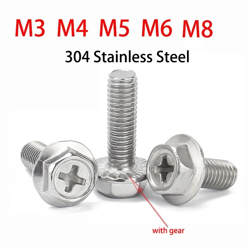 

M3 M4 M5 M6 M8 Phillips Flange Bolts 304 Stainless Steel External Hex Hexagon Screws Bolt Metric Thread 6mm to 60mm
