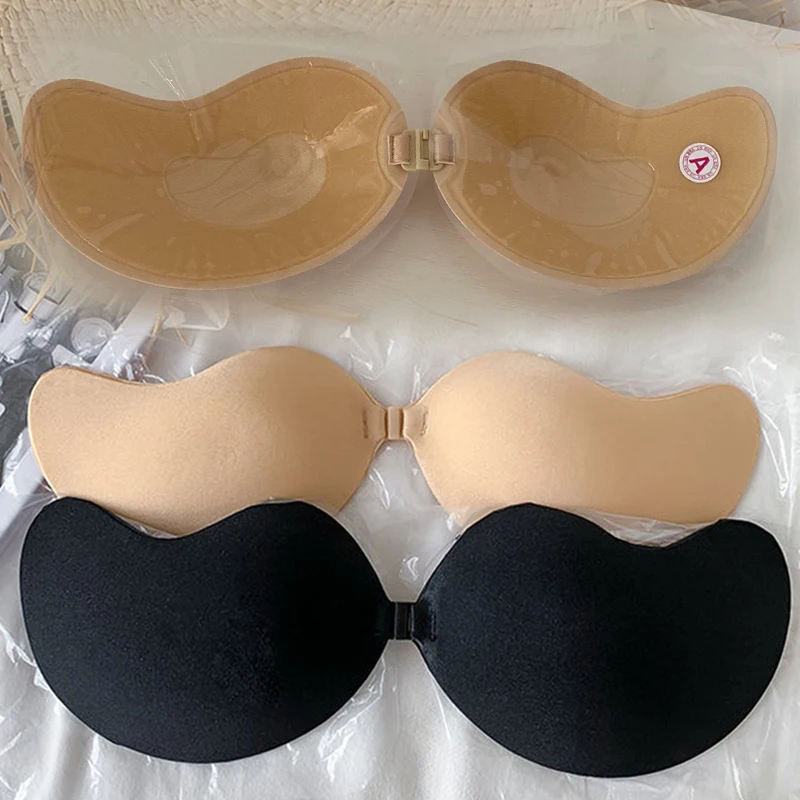 Sujetador Invisible de realce sin tirantes para mujer, con cierre frontal Bralette sin costuras, ropa interior autoadhesiva de silicona pegajosa