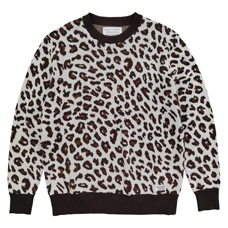 WACKO MARIA High Street Classic Leopard V-neck Knitted Cardigan 1:1 Autumn & Winter Brand Men's Women's Vintage Sweater