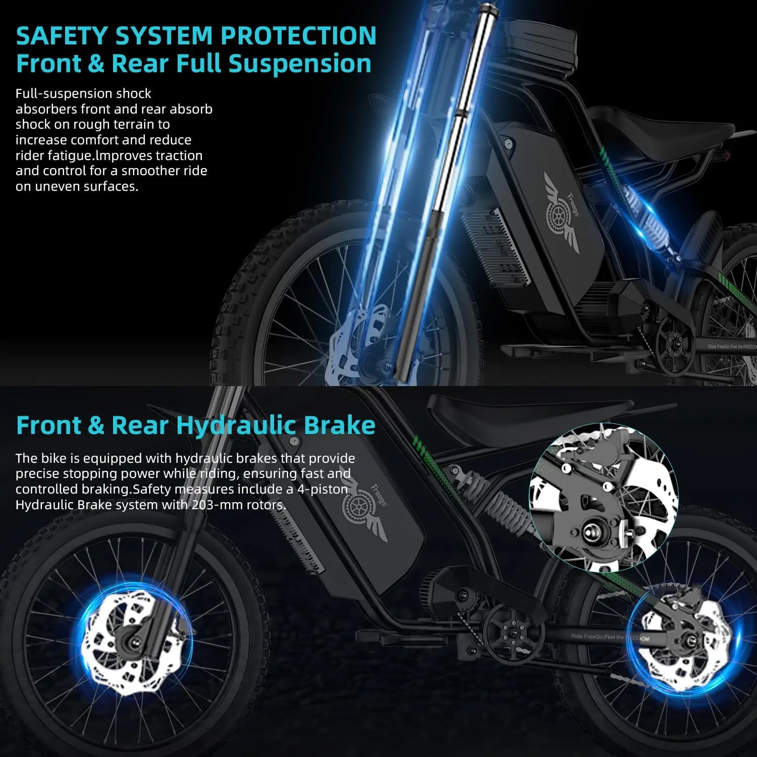Freego Nova 3 دراجة كهربائية ثنائي الوضع دراجة ترابية كهربائية 3000 واط محرك 60 فولت 25 أمبير بطارية 40MPH على الطرق الوعرة دراجة الفرامل الهيدروليكية
