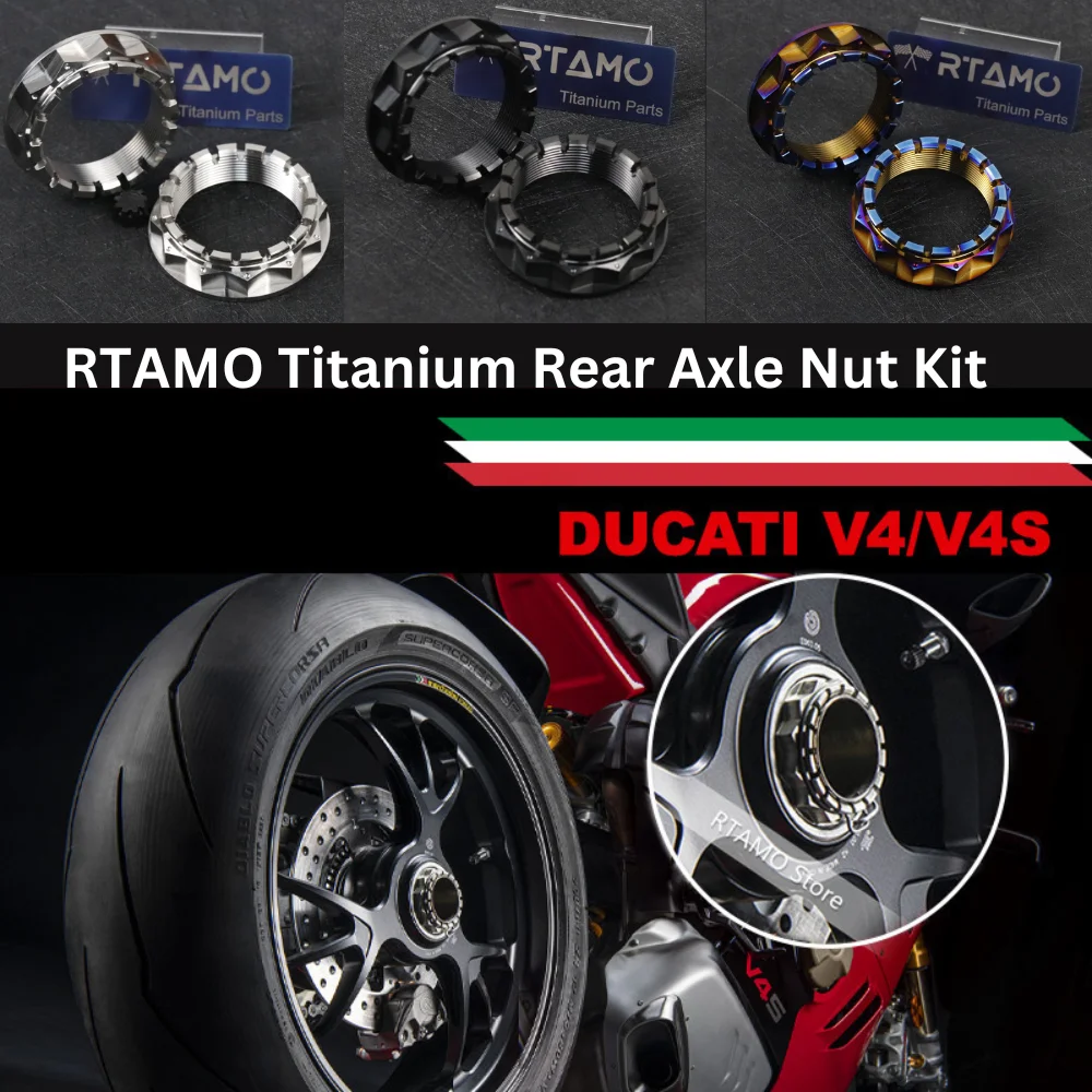 RTAMO Titanium Alloy Rear Axle Nut 2PCS M48×1.5P Kit for Panigale V2 V4 and V4S