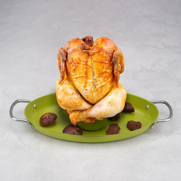 Sartén para parrilla desmontable, soporte redondo antiadherente para asar pollo, accesorios verticales para barbacoa