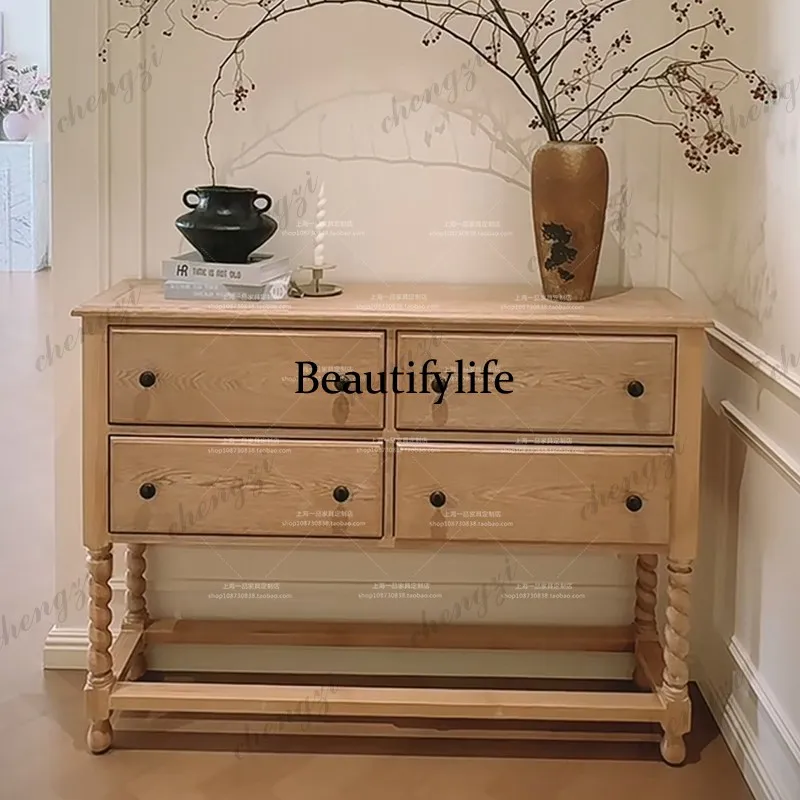 French retro foyer American old decorative cabinet twist legs storage porch table bucket cabinet