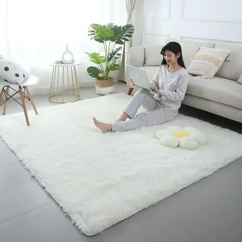 Plush Carpet Suitable For Living Room Black Soft Fluffy Carpets Bedroom Bathroom Non-slip Thicken Floor Mat Room Decoration