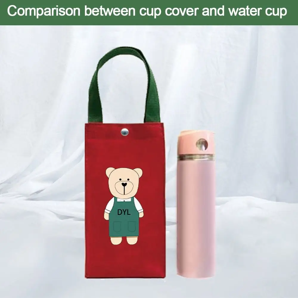 Cute Bear Portable Water Bottle Handbag Insulated Cup Cover Holder Hand Carrying Camping Cup Bag Canvas Printed Umbrella Bag