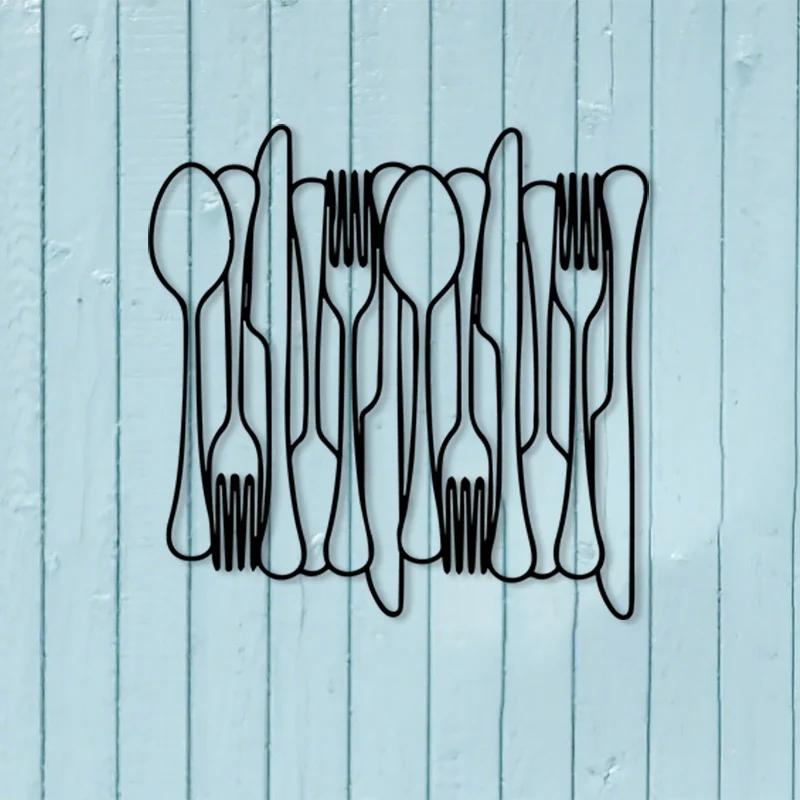 1pc Modern Minimalist Metal Wall Art, Spoon & Fork Line Art, Iron Decor for Kitchen Restaurant Bar, Easy to Hang