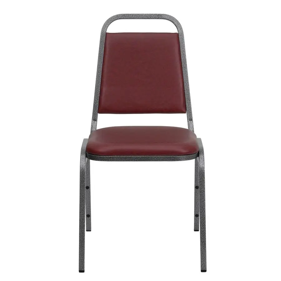 

HERCULES Series Trapezoidal Back Stacking Banquet Chair in Burgundy Vinyl Silver Vein Frame