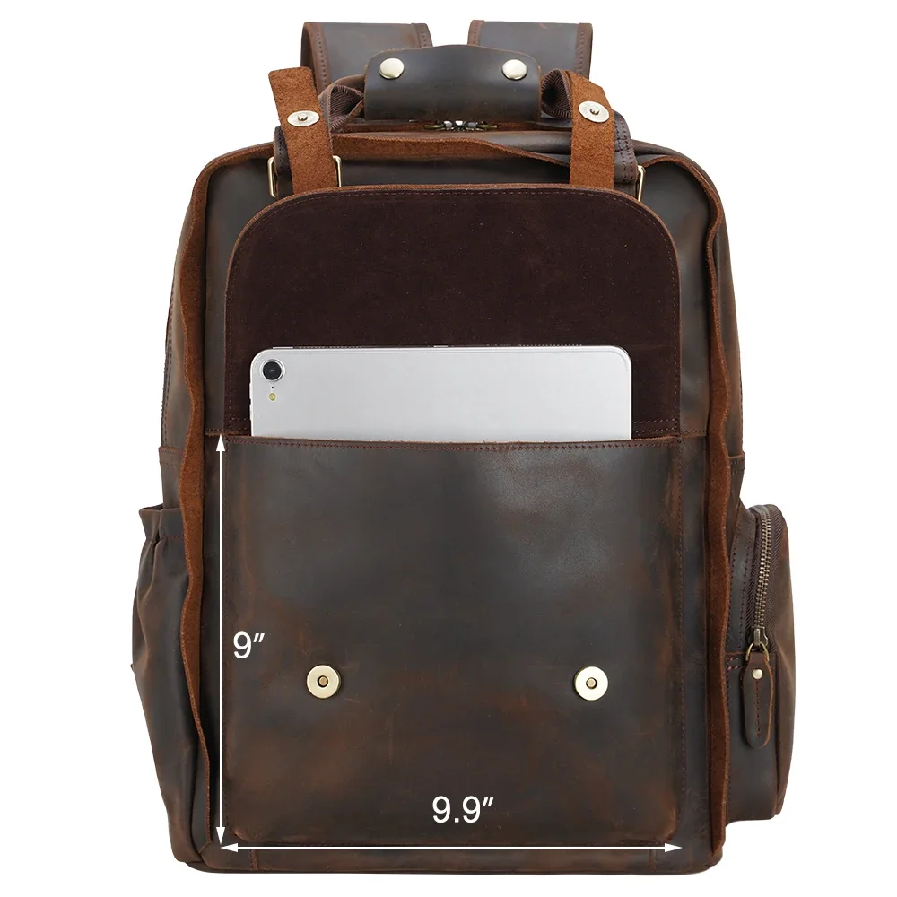 OEM Vintage Men Leisure Original Brown Cowskin Back Pack Knapsack Genuine Leather Backpack Real Leather