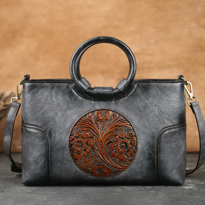 2024 New High Quality Leather Women Handbag Retro Handmade Embossed Shoulder Bag For Women Large Capacity Female Messenger Bags