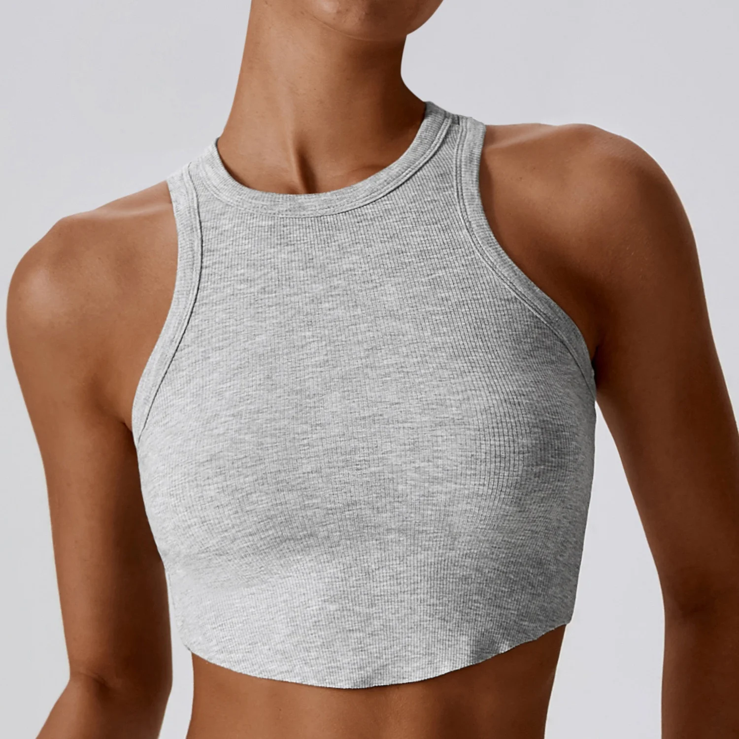Women Scoop Neck Soft Compression Crop Ribbed Running Tank Tops New Gym Blazer Outdoor Mountain Climbing Exercise Yoga Top