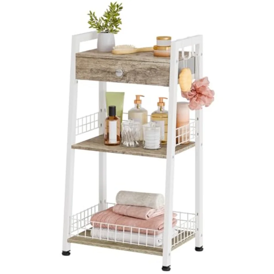 

3-Tier Ladder Shelf with Drawer Bathroom Table Stand for Small Space Standing Bathroom Shelves with Storage for Living Room Kit