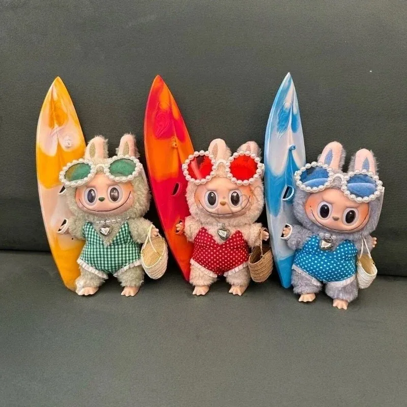 Vêtements de poupée, accessoires pour Ropa Labubu, 10cm, en coton, maillot de bain, lunettes, plage, plongée, planche de surf, sac en paille, tissus