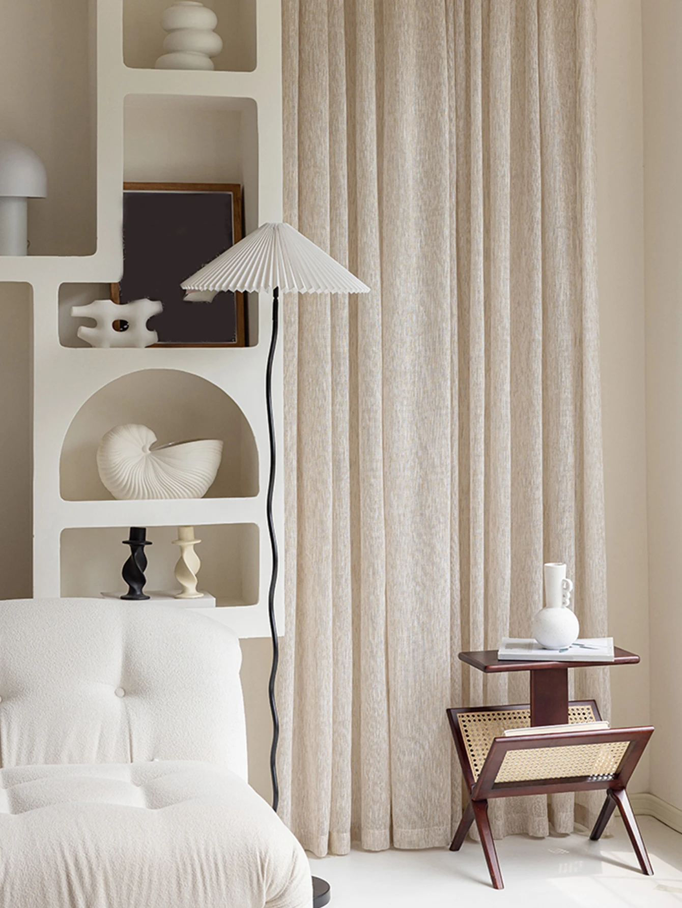 Sheer Curtain beige linen Japanese Korean style Mori Style Luxury 100% Polyester   Sheer Curtain for House Living Room Bedroom