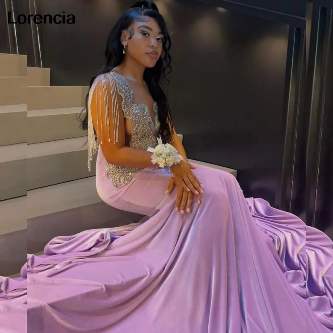 Customized Purple Diamonds Mermaid Prom Dress For Black Girls Silver Beaded Formal Birthday Dress Special Party Gown YPD183