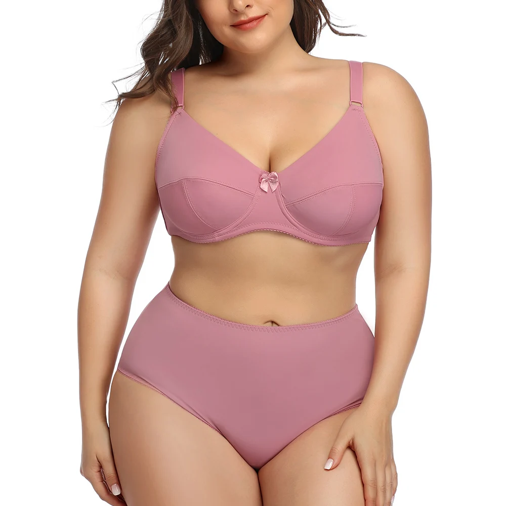 Plus Size Bra Big Women Underwear Suit Bras Set Sexy Brassiere Panty and Bra Set Solid Non Padded Lingerie Tops D DD E F G