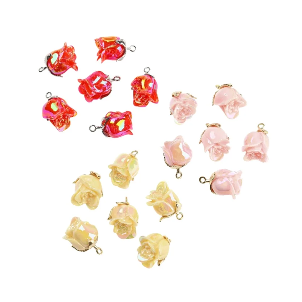 20pcs Rose Resin Pendant AB Color Floral Romatic Charms with Golden/Platinum Tone Leaf Jewelry Making 18.5-22.5x10-18x10-17mm