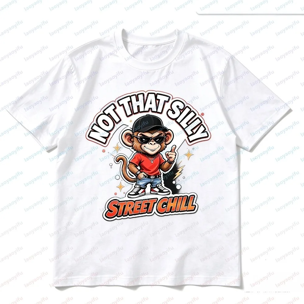 NOT THAT SILLY STREET CHILL Monkey Graphic Women T-Shirt Summer Fashion Short Sleeve Casual Streetwear Round-neck Printed Tees
