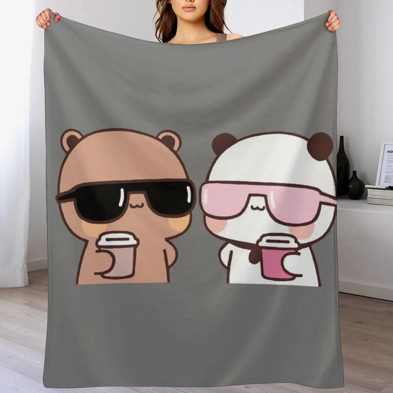 

DuDu Bear and BuBu Panda having coffee together Throw Blanket Soft Plush Blanket as Housewarming Gift