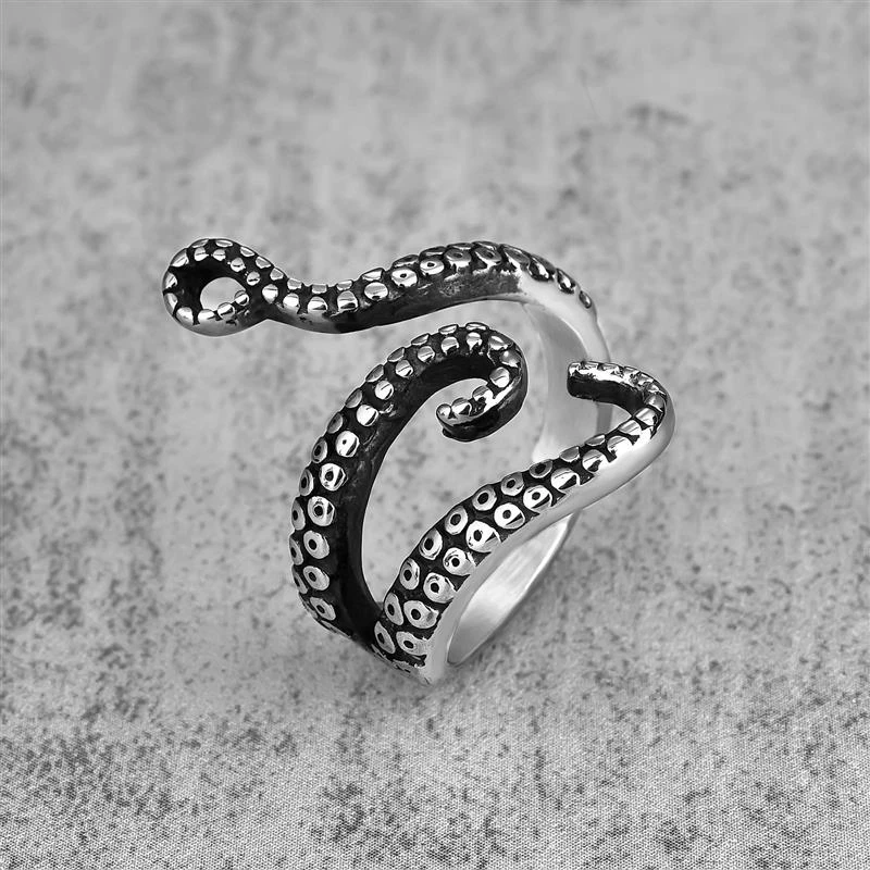 Stainless Steel Gothic Deep Sea Squid Octopus Ring Fashion Vintage Jewelry Opened Adjustable Rings For Women Men bague