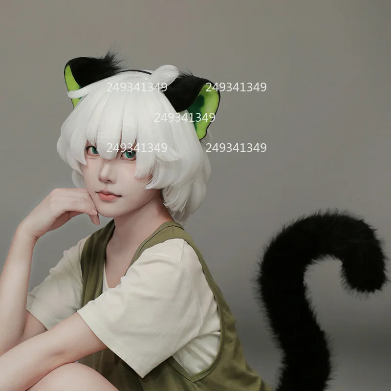 Czarne Uszy Kota Cosplay Nakrycie Głowy Figurka z Gry Czarny Pluszowy Ogon Comic-con Przebranie Zwierzęce Rekwizyty Kostium na Imprezę Występ Akcesoria