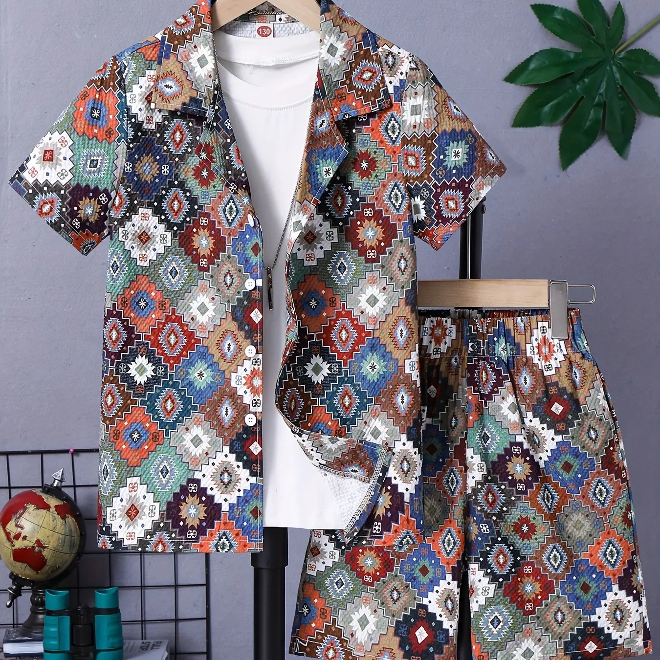 Set di camicie hawaiane Stampa 3d Stile etnico retrò Plaid Risvolto Manica corta Pantaloncini da spiaggia casual Estate Streetwear Abiti hawaiani