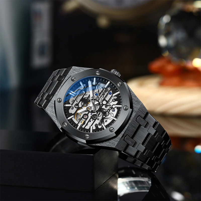 CHENXI High End Hollow Out Fully Automatic Men's Mechanical Watches Silver Black Stainless Steel Strap Watch For Man 2025
