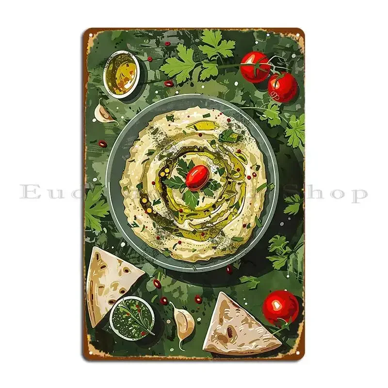 Baba Ghanoush Food Art A Smoky Eggplants Flavorful Dip Experience The Essence Of Middle Eastern Cuisine Metal Plaque Poster