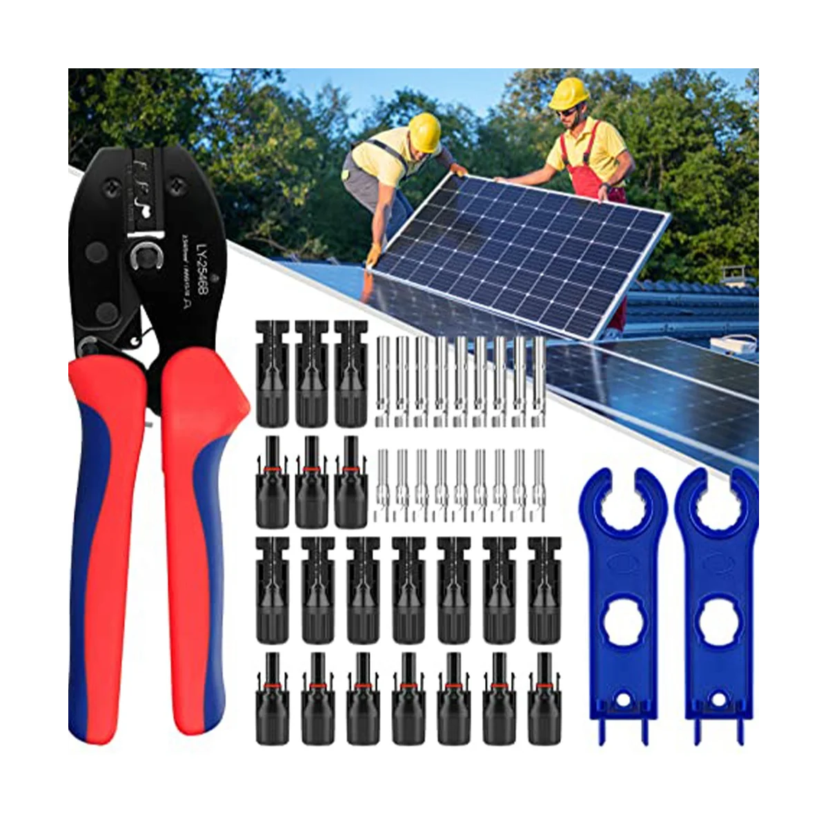 Solar Crimpzange Tool Set for 2.5/4/6mm² Solar PV Cable, 5 Pairs of Solar Cable Plugs, 9 Pairs of Solar Plugs