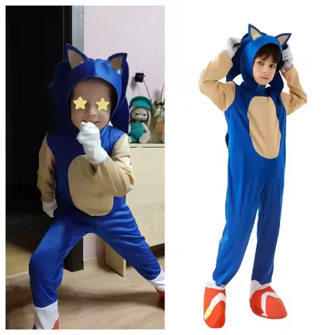 New Halloween Costume Blue Sonic Costume Children's Performance Costume Headwear Gloves Full Set Anime Cosplay Jumpsuits