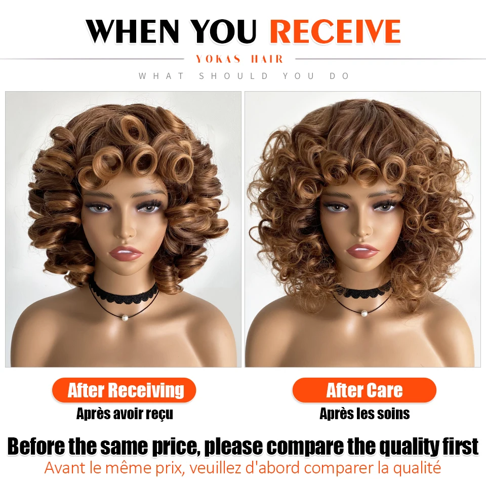 Korte Afro Kinky Krullend Pruik Synthetisch Roze Blond Zwart Wit Voor Vrouwen Weven Los Pluizig Golvend Kort Blond Natuurlijk Uitziende YOKAS