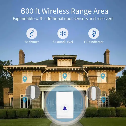 Imagen 2 del producto Alarma de entrada inalámbrica para el hogar, alarma de 48 tonos, 2 sensores magnéticos y 1 receptor, sistema de seguridad para la Oficina y la tienda