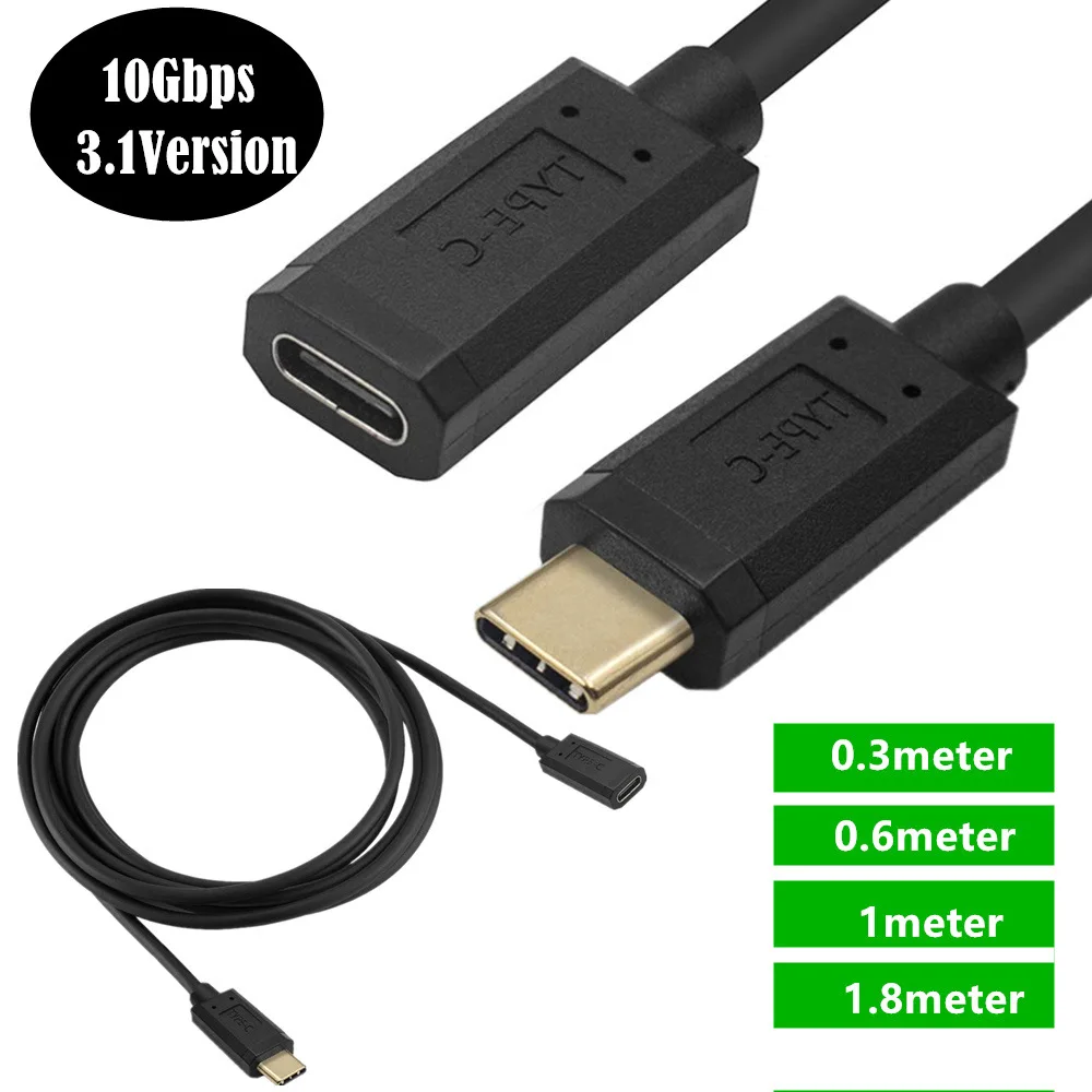 5A 10 Гбит/с USB C к USB C штекер-гнездо удлинитель зарядный кабель для передачи данных 1 фут 2 фута 3 фута 6 футов