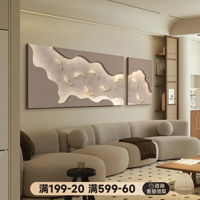 

Three-dimensional sandstone lucky nine fish map stone to run wabi-**** cream wind living room decorative painting sofa backgroun