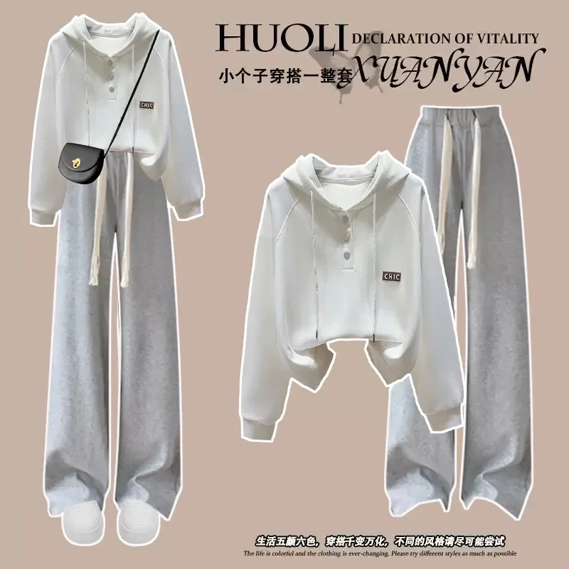 

Женская осенне-зимняя повседневная модная свободная уличная теплая толстовка с капюшоном + спортивные штаны, комплект из двух предметов