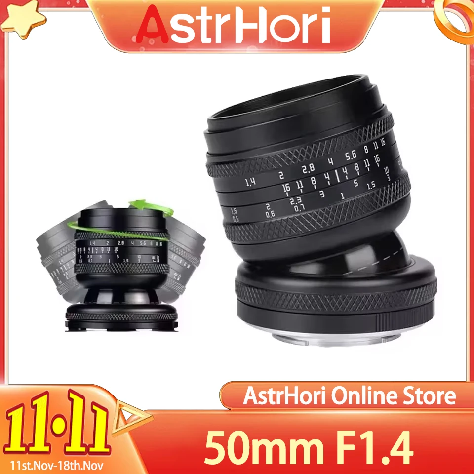 AstrHori Tilt 50mm F1.4 Full Frame Large Aperture MF Lens for Sony E Canon RF Nikon Z Fujifilm X M4/3 L-Mount