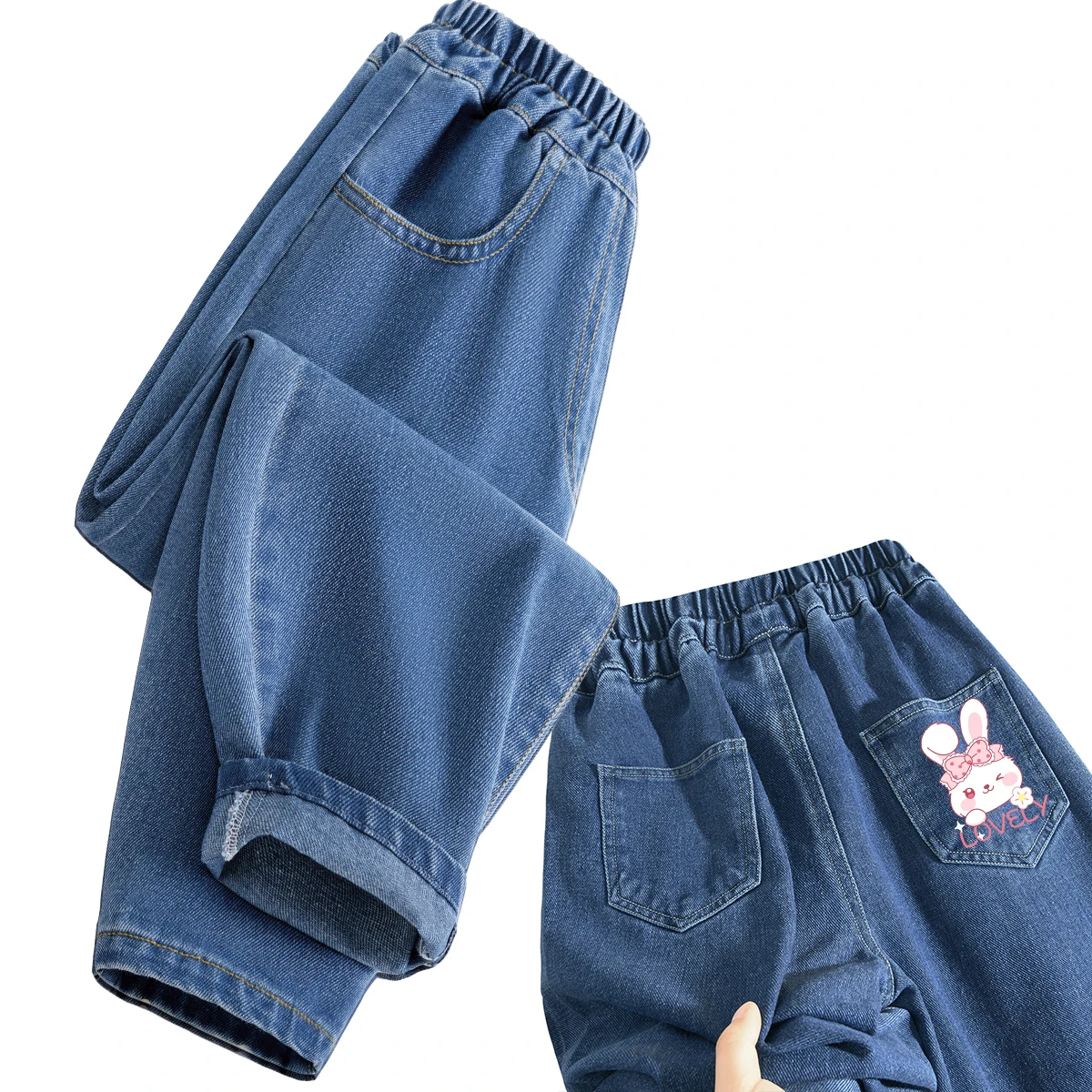 

2024 Autumn New Awl-shaped Casual Sports Trousers Beautiful Little Rabbit Children's Jeans Boys And Girls