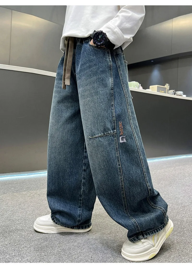2026 Kinder-Jungen-Jeans UNITIM Herbst Kinder Jungen Gerade Denim-Hosen Lose Elastische Taille Junge Teenager Jungen Weite Hosen – Detail 15
